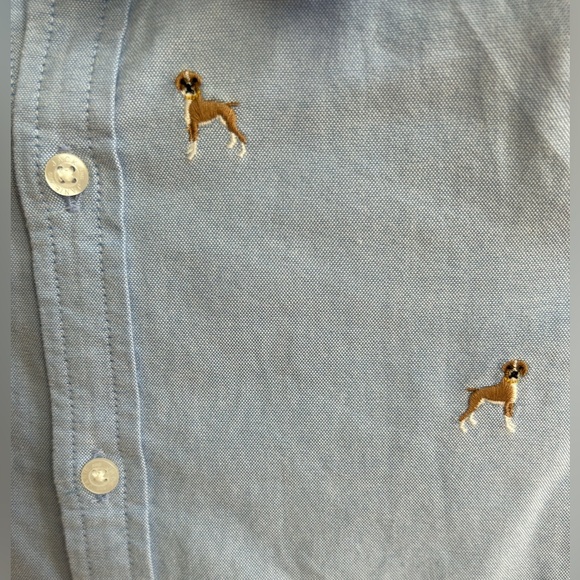 Janie and Jack Boys Dress Shirt - Chambray with embroidered dogs. Size 6 - Picture 2 of 4